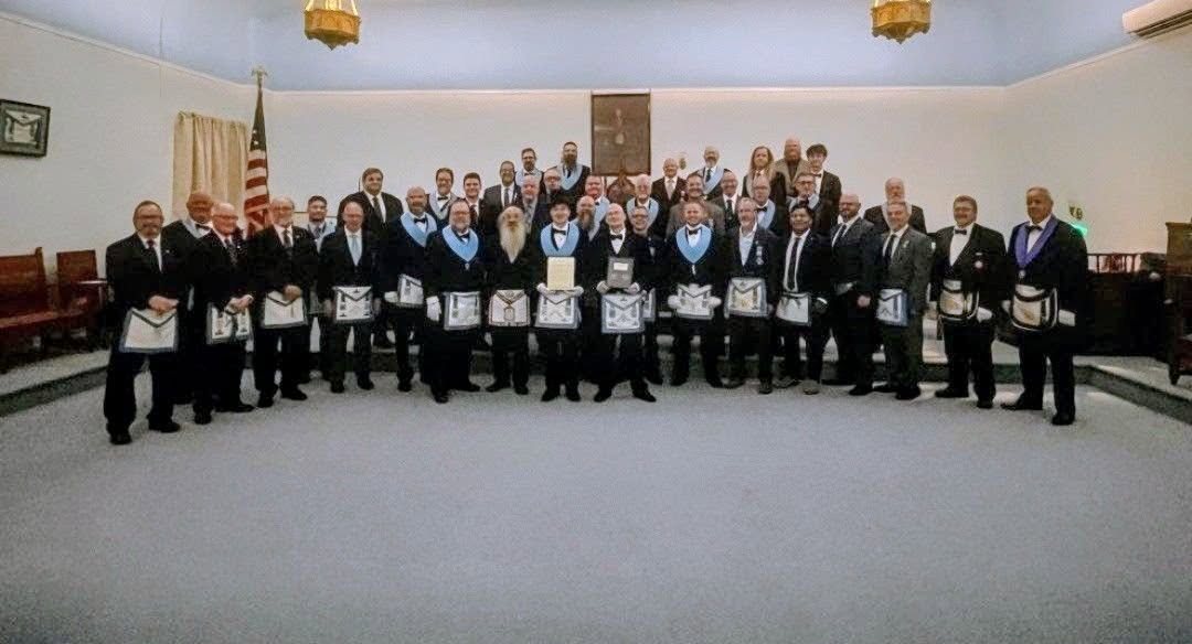Brethren in the newly renovated lodge room